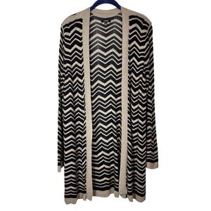 Apt 9 Women’s XL Open Cardigan Extra Long Geo Print Striped Black & Tan